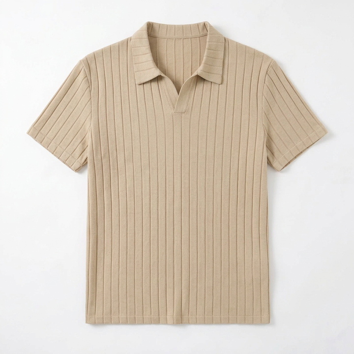 Beige Wide-Rib Buttonless Polo alternate view