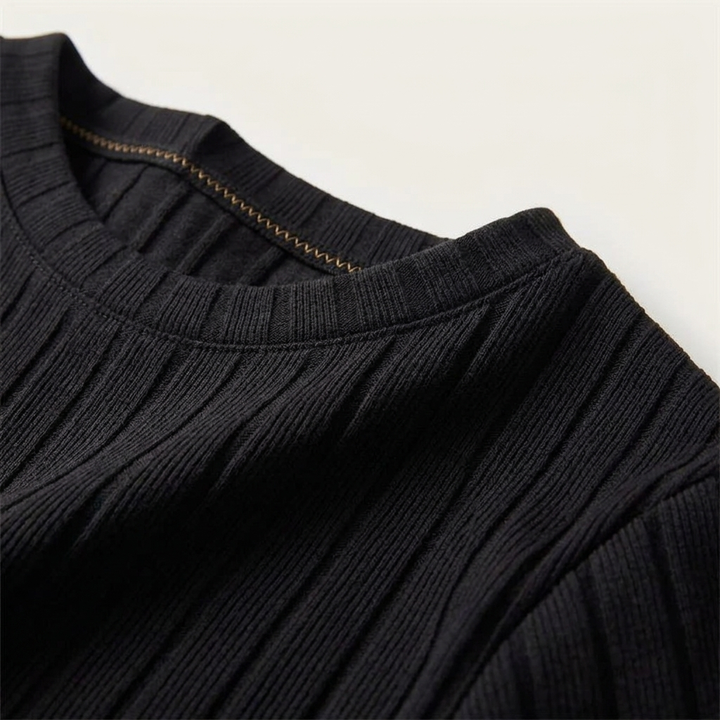 Black Wide-Rib Knit Crew-Neck T-Shirt collar detail