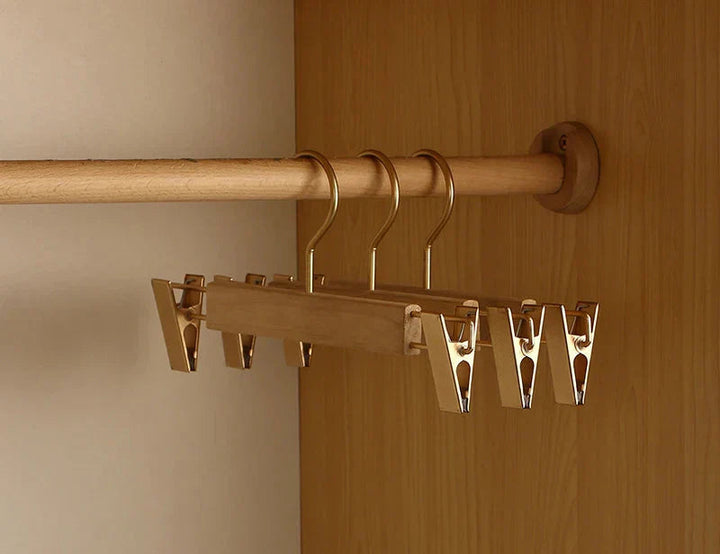 Camphor Wood Hangers with gold trouser clips