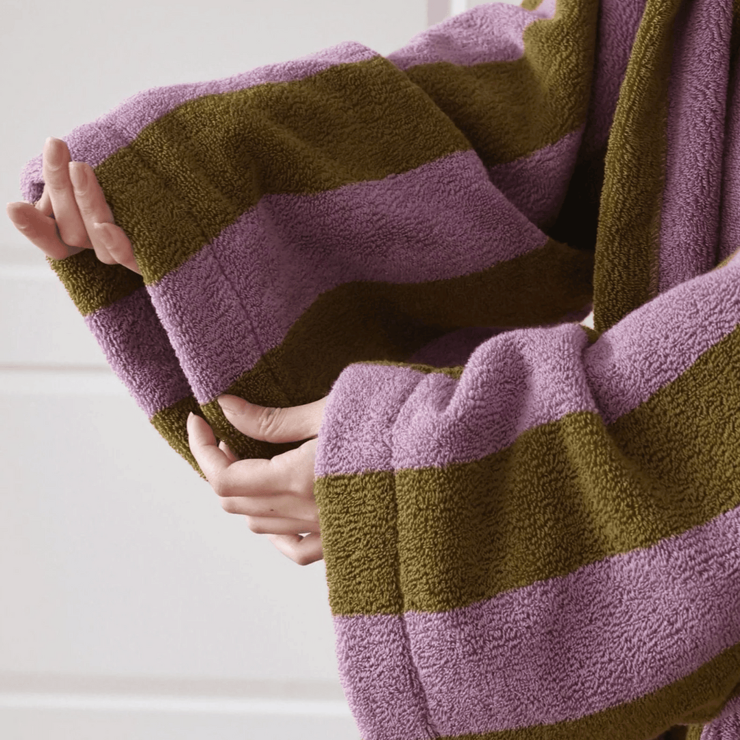 Pink & Brown Wide-Stripe Organic Cotton Robe sleeve detail
