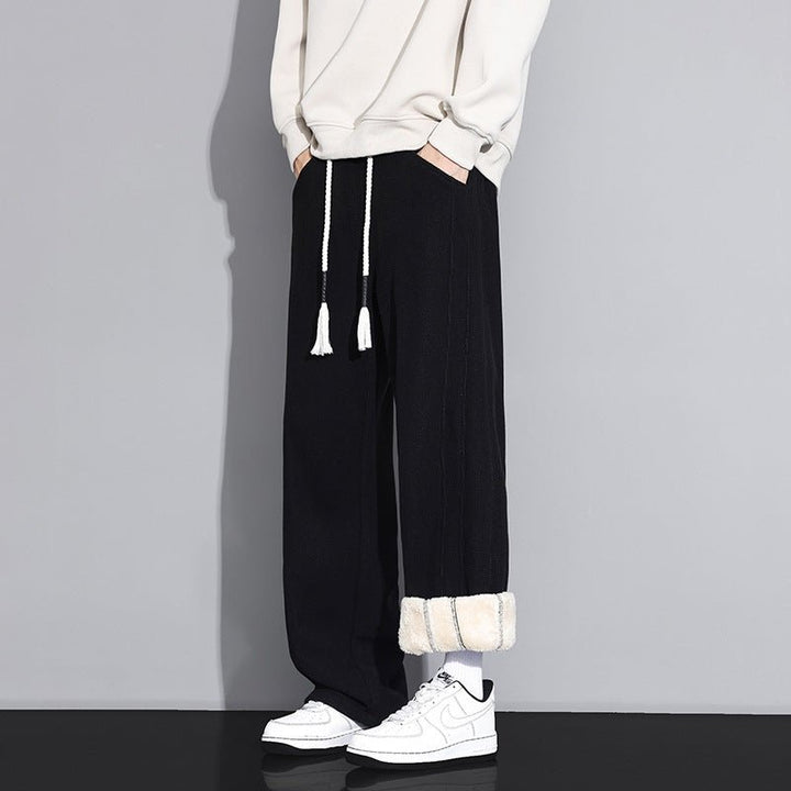 Black Wide-Waistband Fleece Pants side view