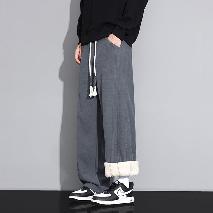 Gray Wide-Waistband Fleece Pants side view