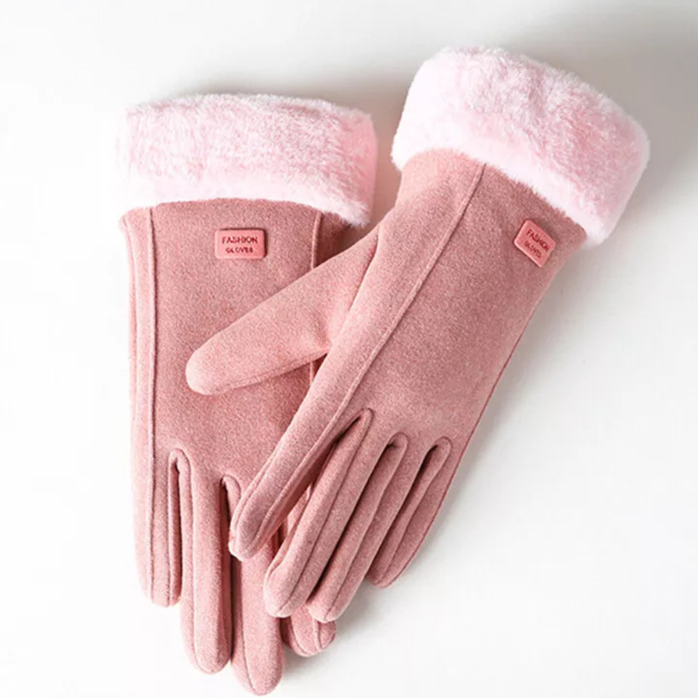 Pink Windproof Plush-Cuff Touchscreen Gloves front view
