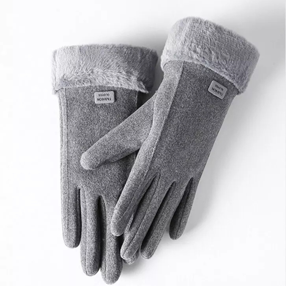 Gray Windproof Plush-Cuff Touchscreen Gloves front view
