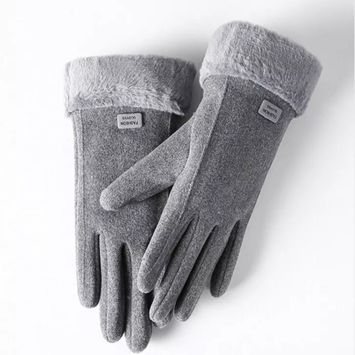 Gray Windproof Plush-Cuff Touchscreen Gloves front view