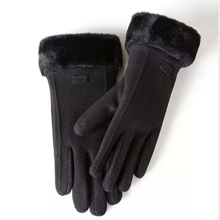 Black Windproof Plush-Cuff Touchscreen Gloves front view