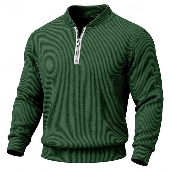 Fine-Rib Quarter-Zip Pullover with Stand Collar