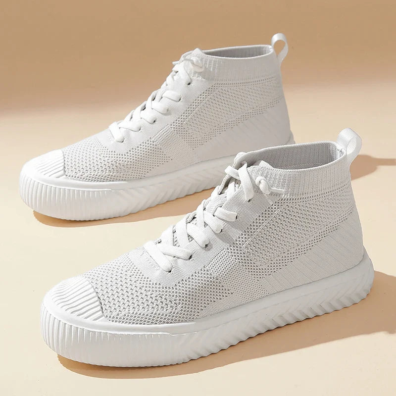 White Women's Knit Sock High-Top Sneakers pair view