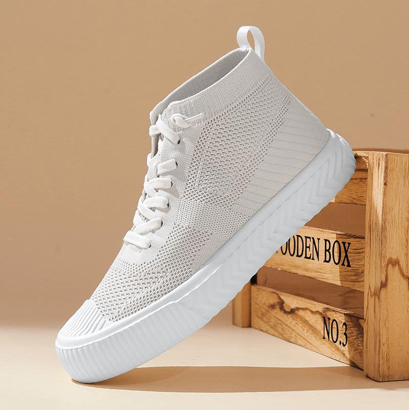 White Women's Knit Sock High-Top Sneakers side view