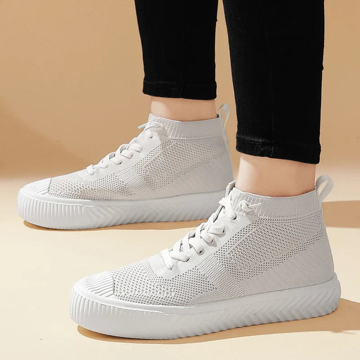 White Women's Knit Sock High-Top Sneakers on-foot view