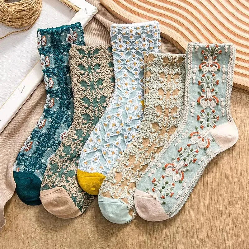 Multicolor Women's Vintage Floral Crew Socks 5-Pack