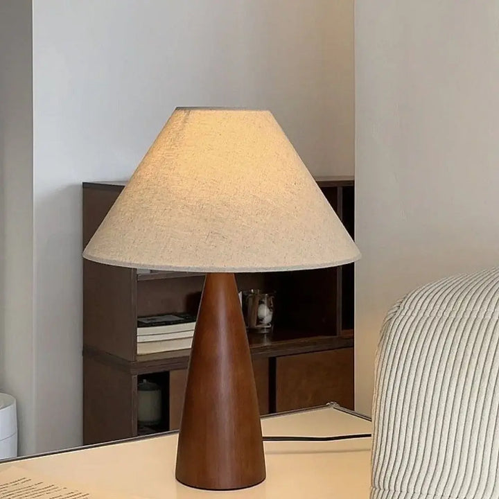 Wood Cone Linen Shade Table Lamp front view