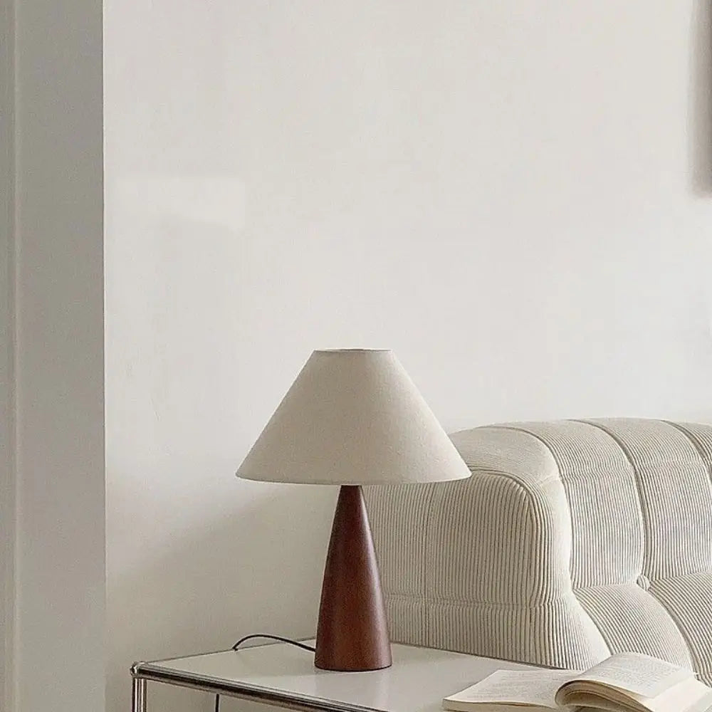 Wood Cone Linen Shade Table Lamp detail view