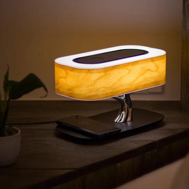 Wood Grain Wireless Charging Lamp with phone charging