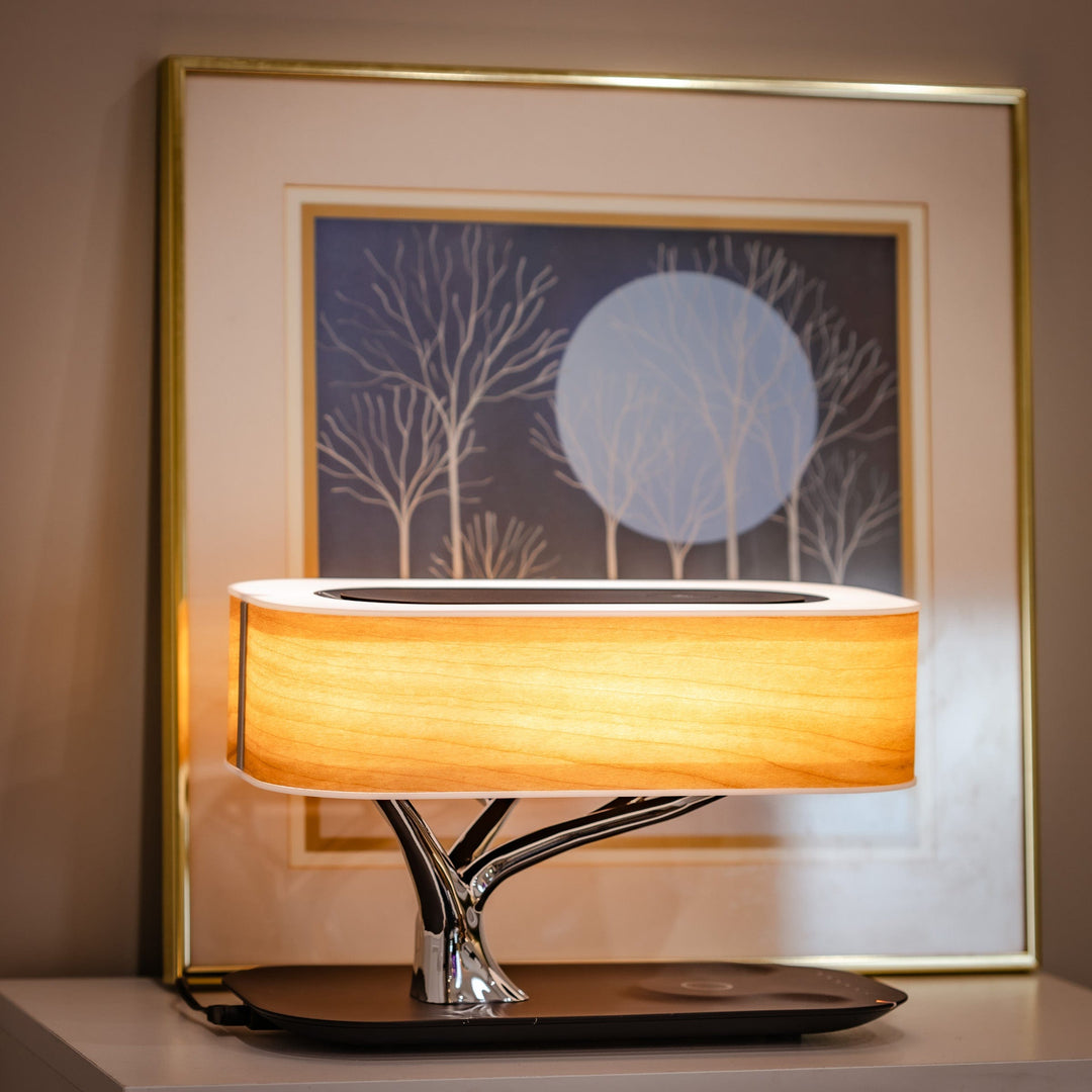 Wood Grain Wireless Charging Lamp living room lifestyle