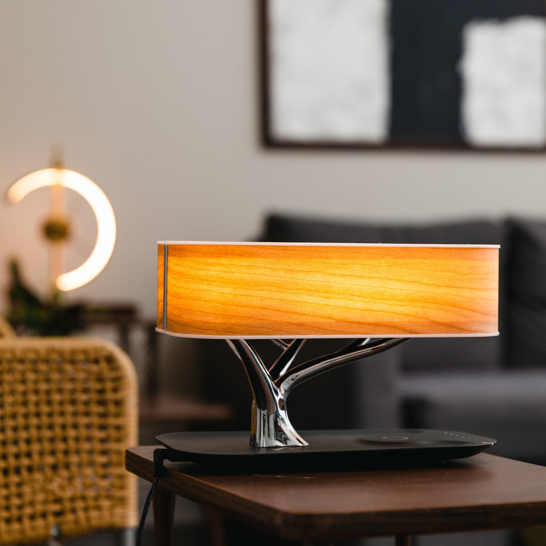 Wood Grain Wireless Charging Lamp lifestyle detail