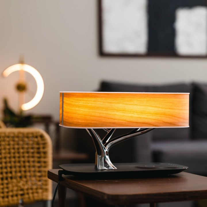 Wood Grain Wireless Charging Lamp lifestyle detail