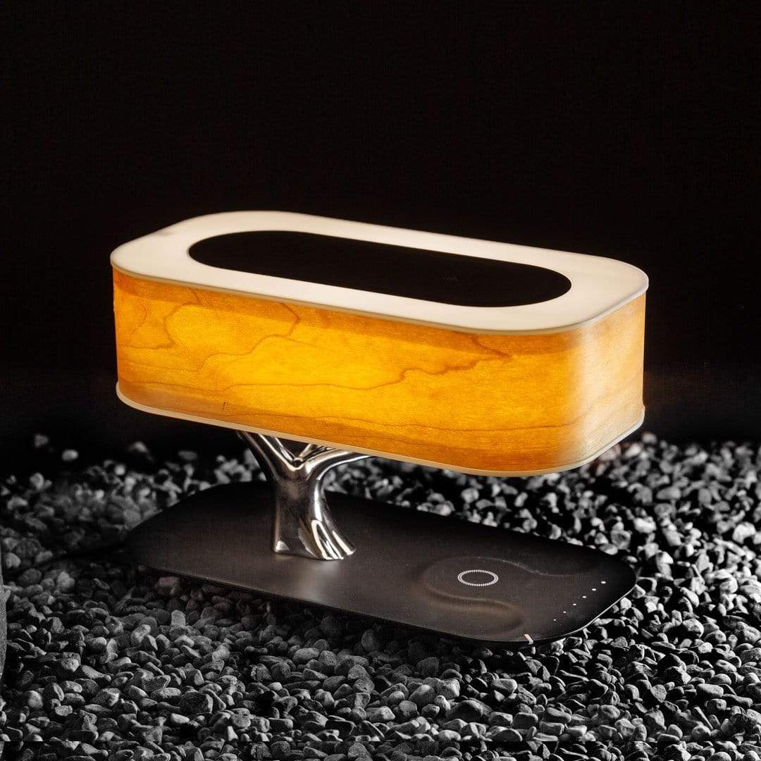 Wood Grain Wireless Charging Lamp side table lifestyle
