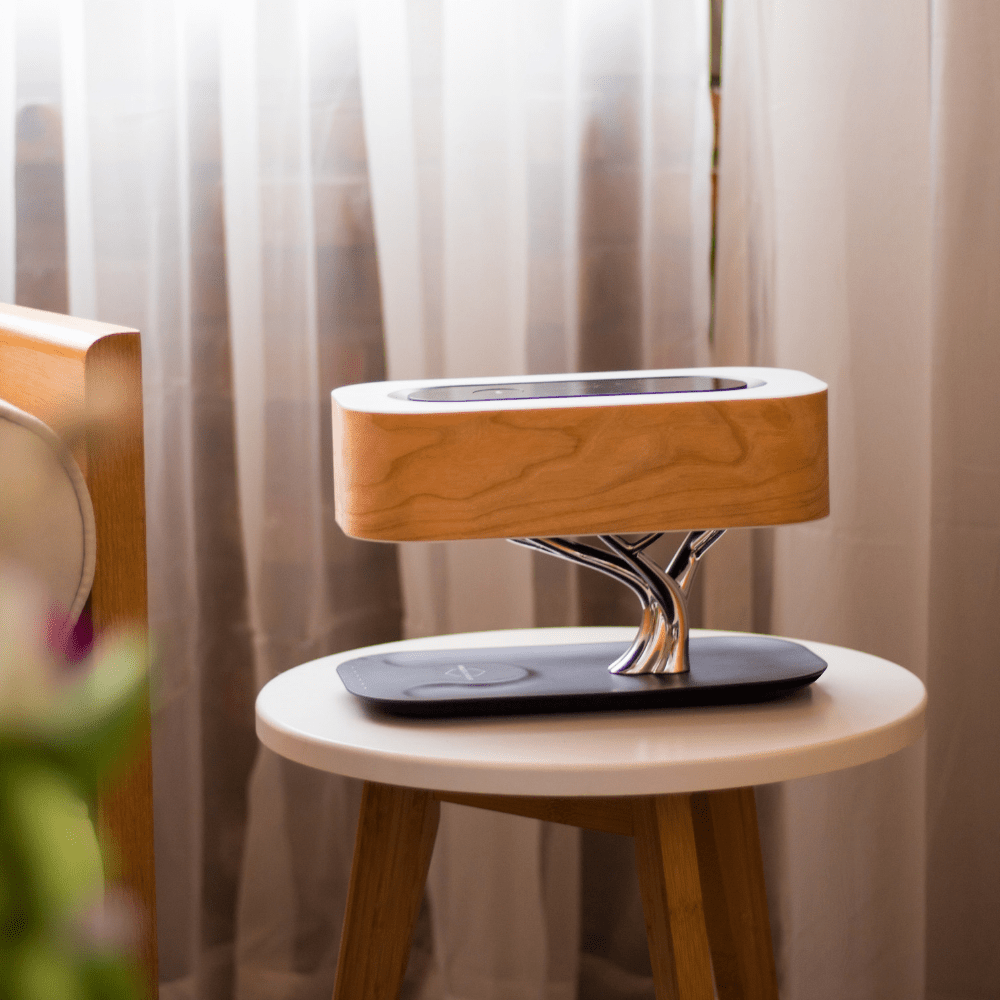 Wood Grain Wireless Charging Lamp bedside lifestyle