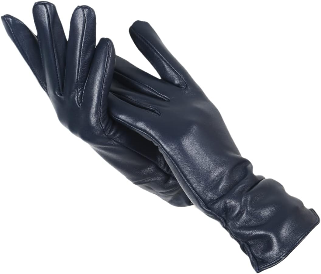 Navy Blue Wool-Lined Leather Gloves