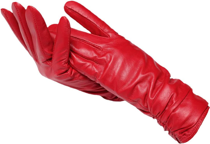 Red Wool-Lined Leather Gloves