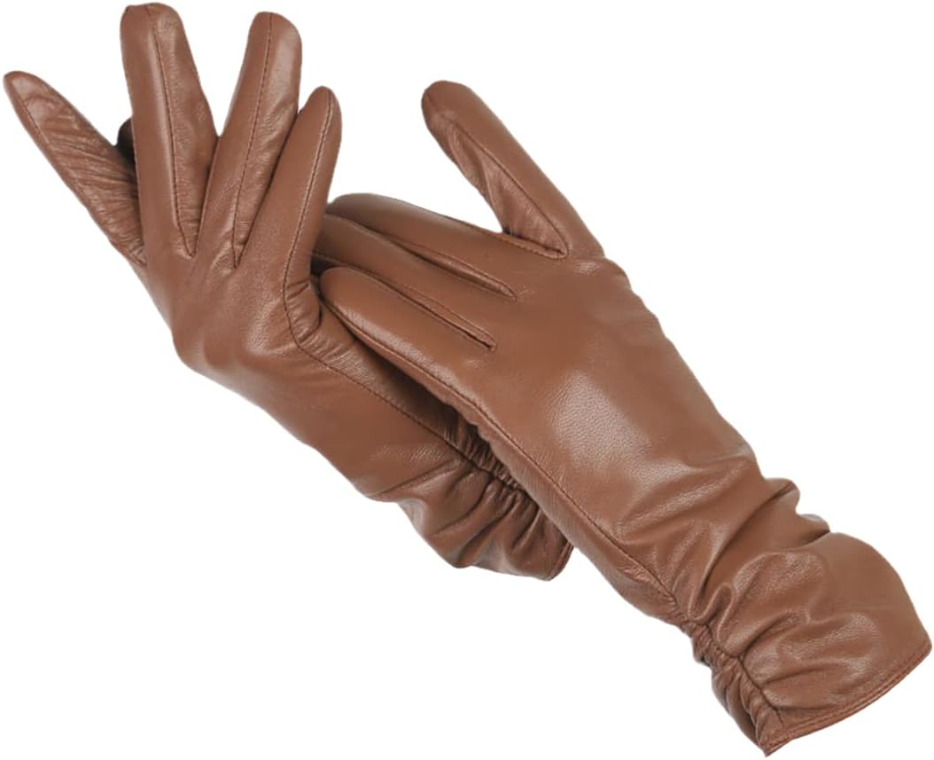 Khaki Wool-Lined Leather Gloves