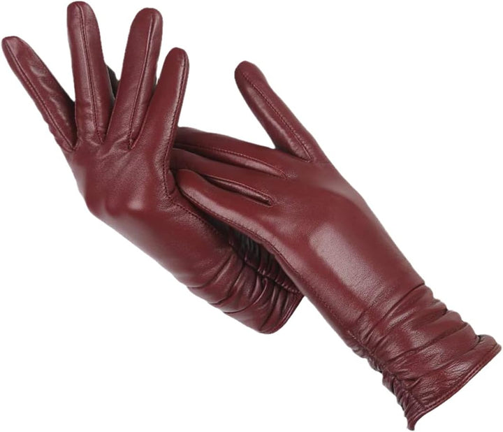Burgundy Wool-Lined Leather Gloves