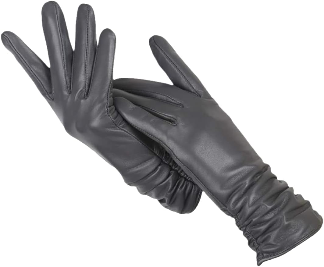 Dark Gray Wool-Lined Leather Gloves