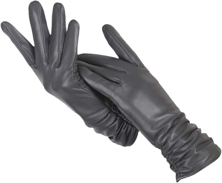 Dark Gray Wool-Lined Leather Gloves