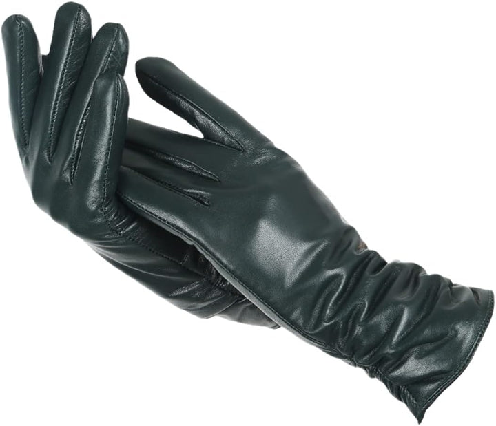 Dark Green Wool-Lined Leather Gloves