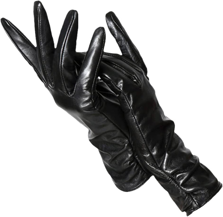 Black Wool-Lined Leather Gloves