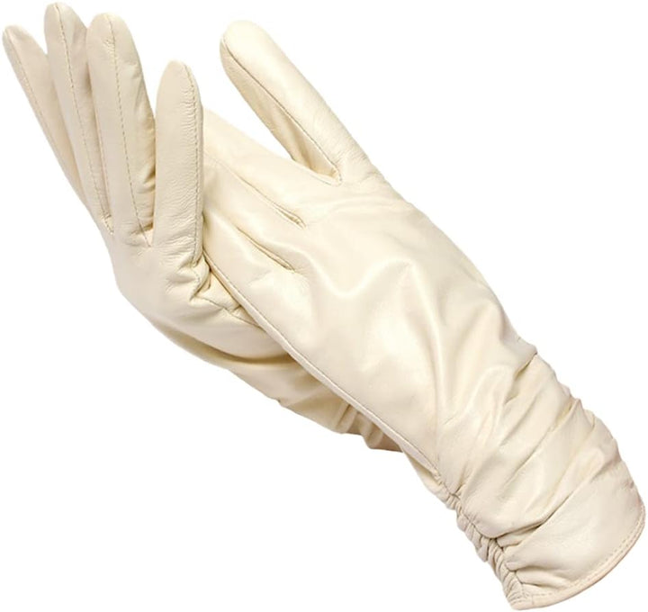 Beige Wool-Lined Leather Gloves