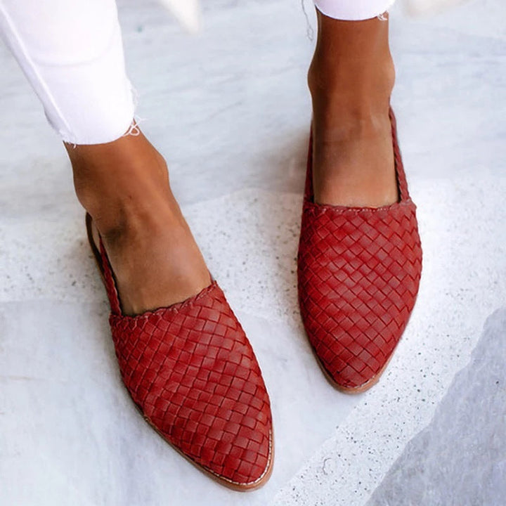 Red Woven Pointed-Toe Flats worn front view