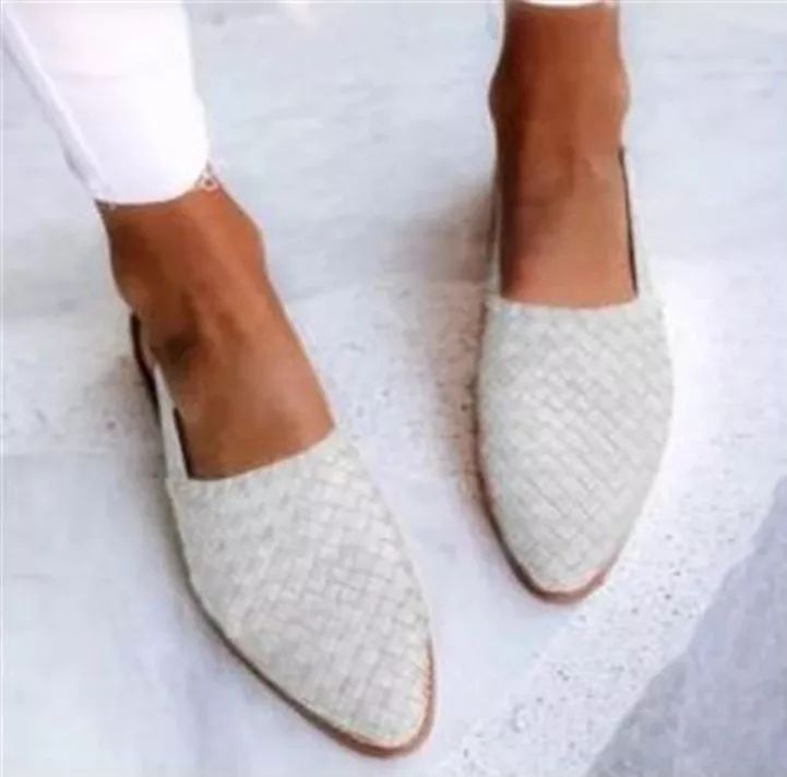 White Woven Pointed-Toe Flats worn front view