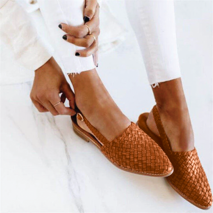 Brown Woven Pointed-Toe Flats worn lifestyle