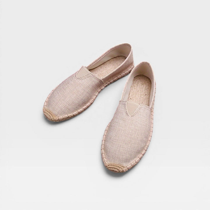Beige Woven Slip-On Espadrilles pair top view