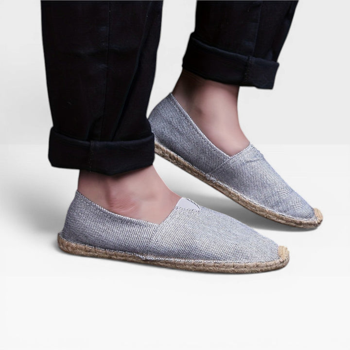 Grey Woven Slip-On Espadrilles worn lifestyle