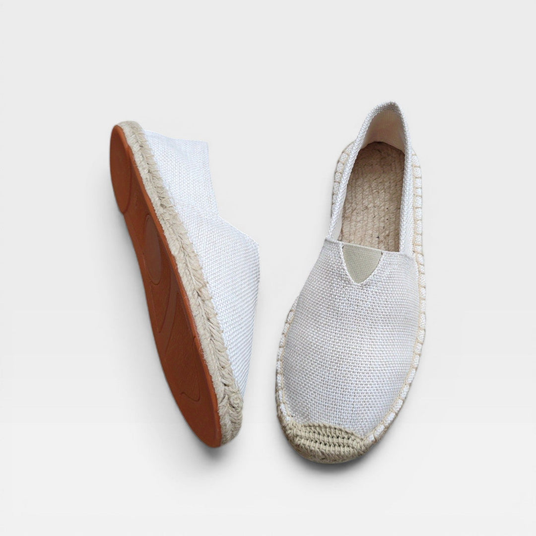 White Woven Slip-On Espadrilles pair showing sole