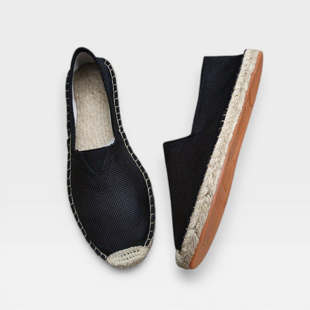 Black Woven Slip-On Espadrilles top and side view