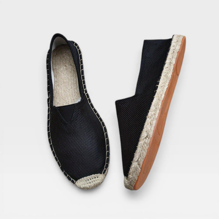 Black Woven Slip-On Espadrilles top and side view