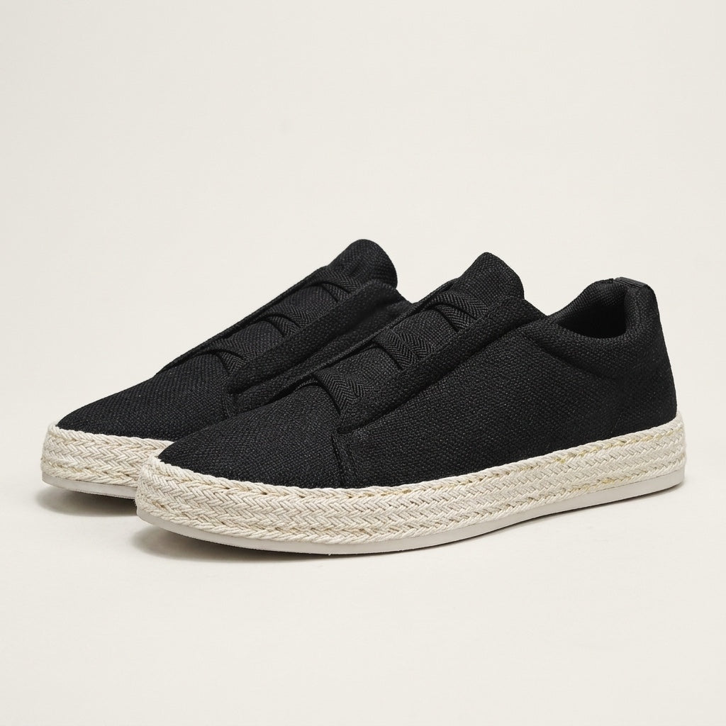 Black Woven Slip-On Sneakers pair angled view