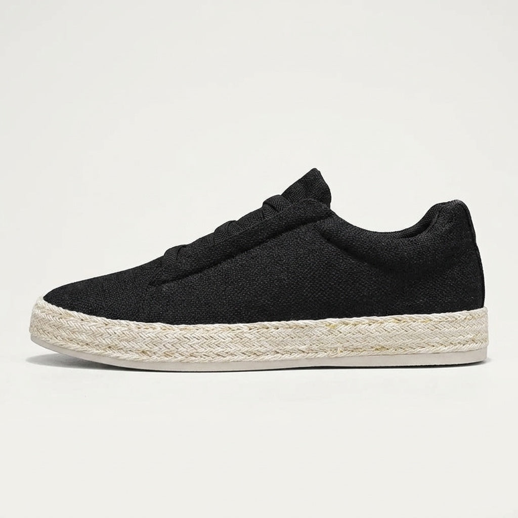 Black Woven Slip-On Sneakers side view