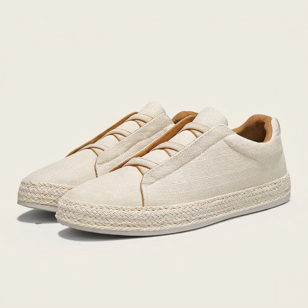 Cream Woven Slip-On Sneakers pair angled view