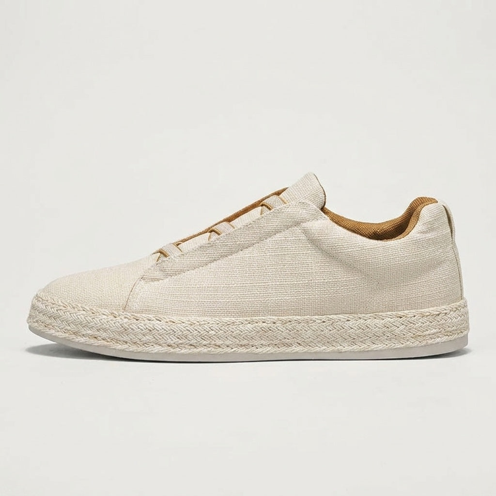 Cream Woven Slip-On Sneakers side view