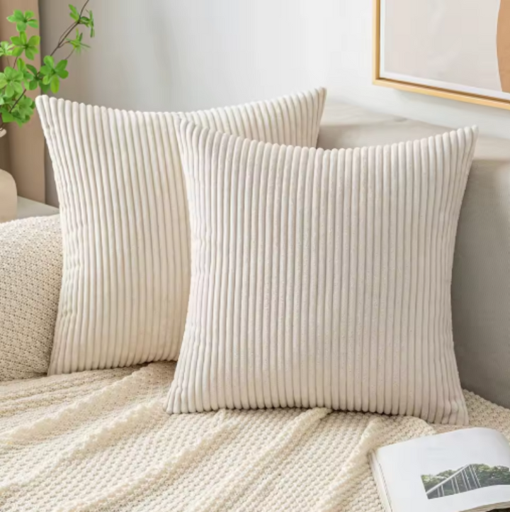 Cream Striped Polyester Cushion Cover
