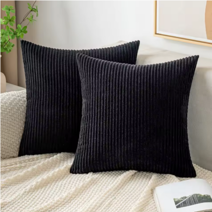 Yellow Striped Polyester Cushion Cover