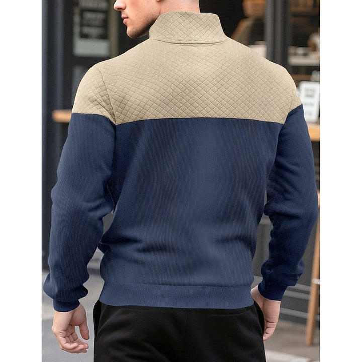 Quilted-Yoke Quarter-Zip Sweatshirt with Kangaroo Pocket