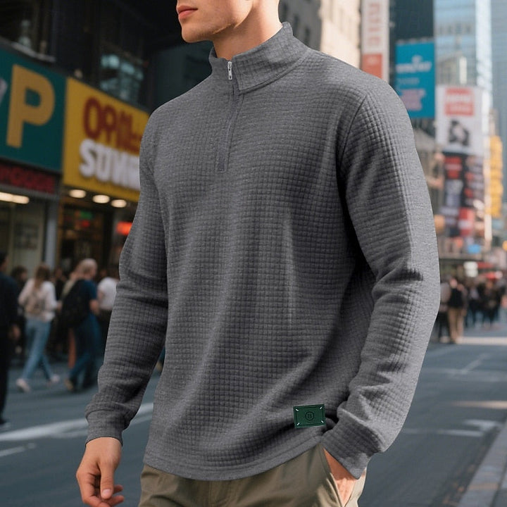 Waffle-Knit Quarter-Zip Pullover Sweater