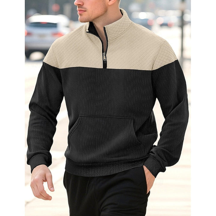 Quilted-Yoke Quarter-Zip Sweatshirt with Kangaroo Pocket