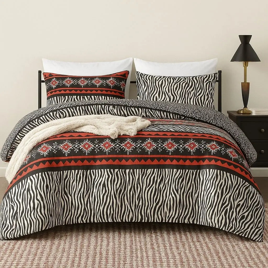 Zebra Print Reversible Twin Quilt Set on bed front view